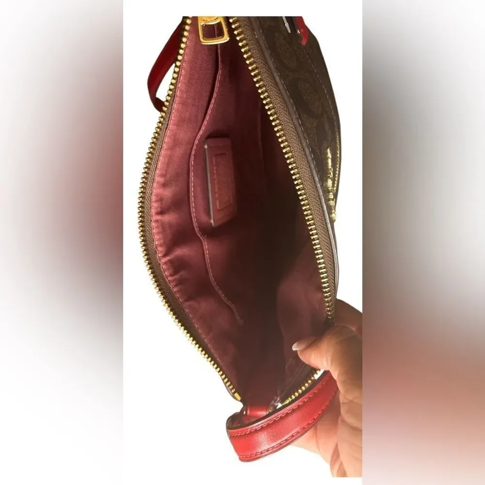 Coach Signature Rowan Brown and Red‎ Crossbody